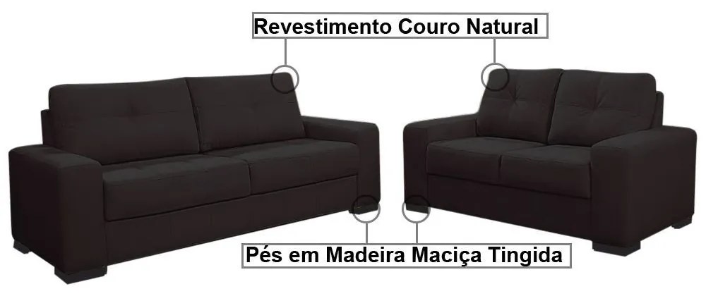 Sofá 2 e 3 Lugares Turim Couro Marrom Fosco G58 - Gran Belo