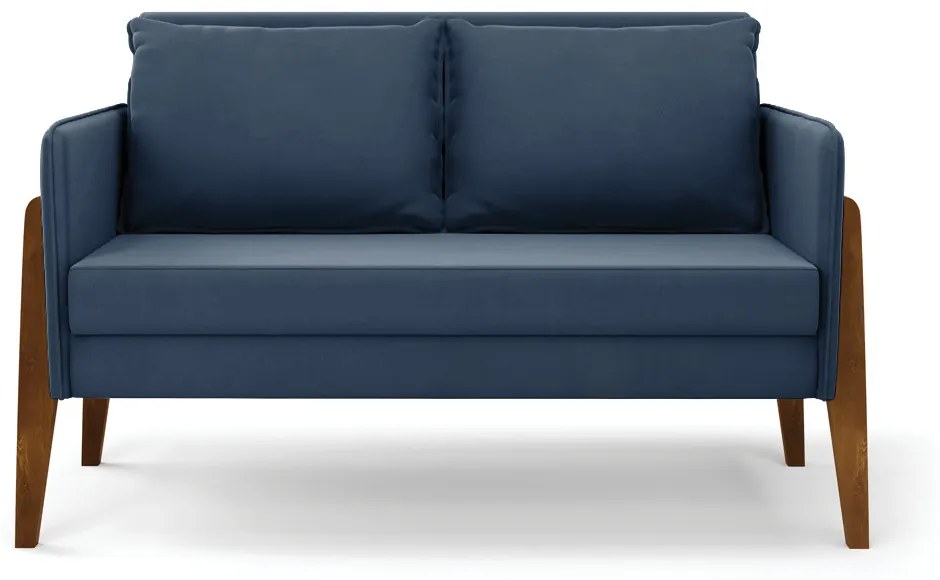 Kit 1 Sofá Namoradeira e 2 Poltronas Lana Suede Azul Marinho Base de Madeira - D'Rossi