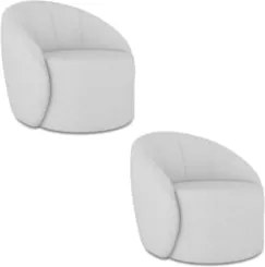 Poltrona Sala Giratória Redonda Kit 2 Steve Linho Cinza I01 - Mpozena