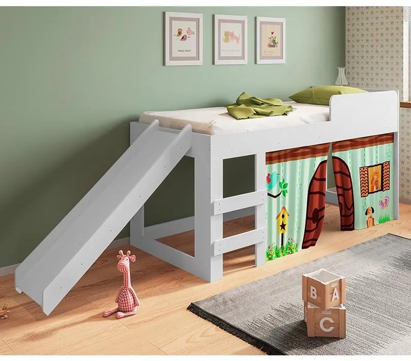 Cama Infantil Com Escorregador E Cortina Diversão Meu Fofinho