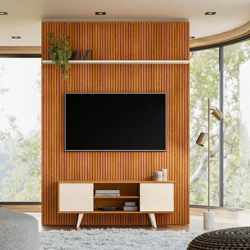 Rack Com Painel New Panorama Cinamomo/Off White - Madetec Móveis