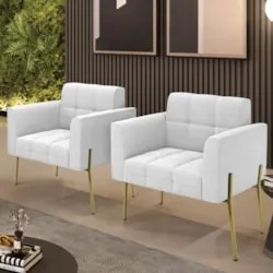 Poltrona Para Sala Pé Metal Dourado Kit 2 Ana Bouclé Off - Ibiza