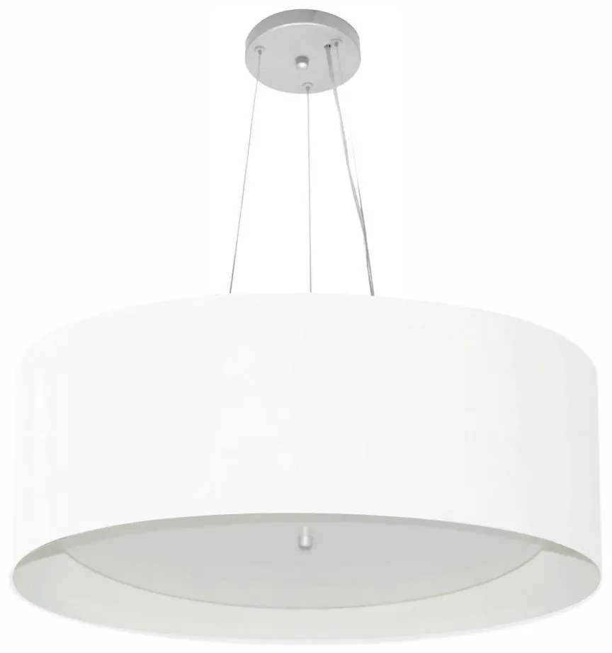 Lustre Pendente Cilíndrico Md-4013 Cúpula em Tecido 60x25cm Branco / Branco - Bivolt