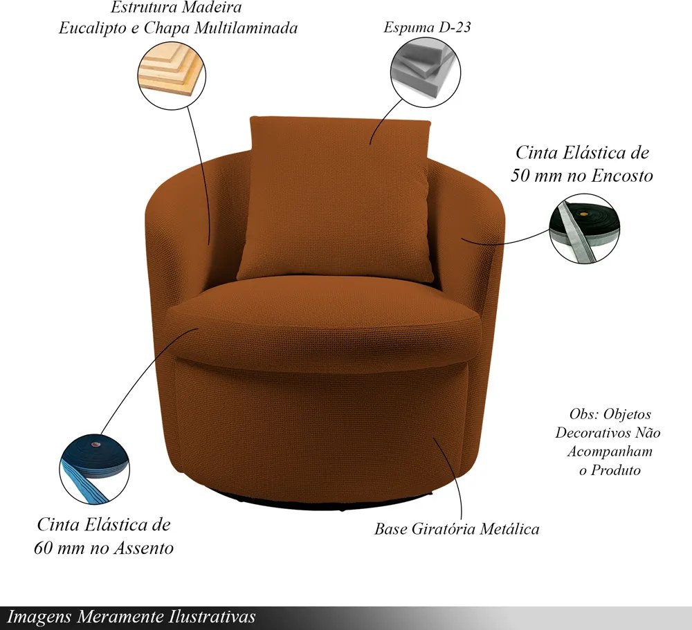 Kit 2 Poltronas Base Giratória Sala de Estar Portofino Linho Rústico Telha G92 - Gran Belo