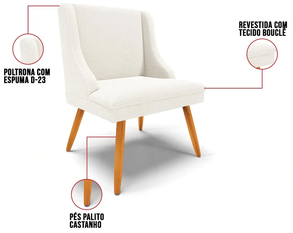Cadeira Sala de Jantar Pé Palito Castanho Kit 4 Liz Bouclê Off White D03 - D'Rossi