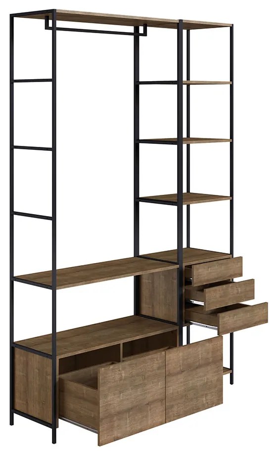 Guarda Roupa Closet Modulado Steel Quadra Estilo Industrial Vermont e Preto - D'Rossi