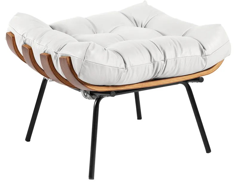 PUFF COSTELA COURO LEGITIMO BASE METAL P - Branco