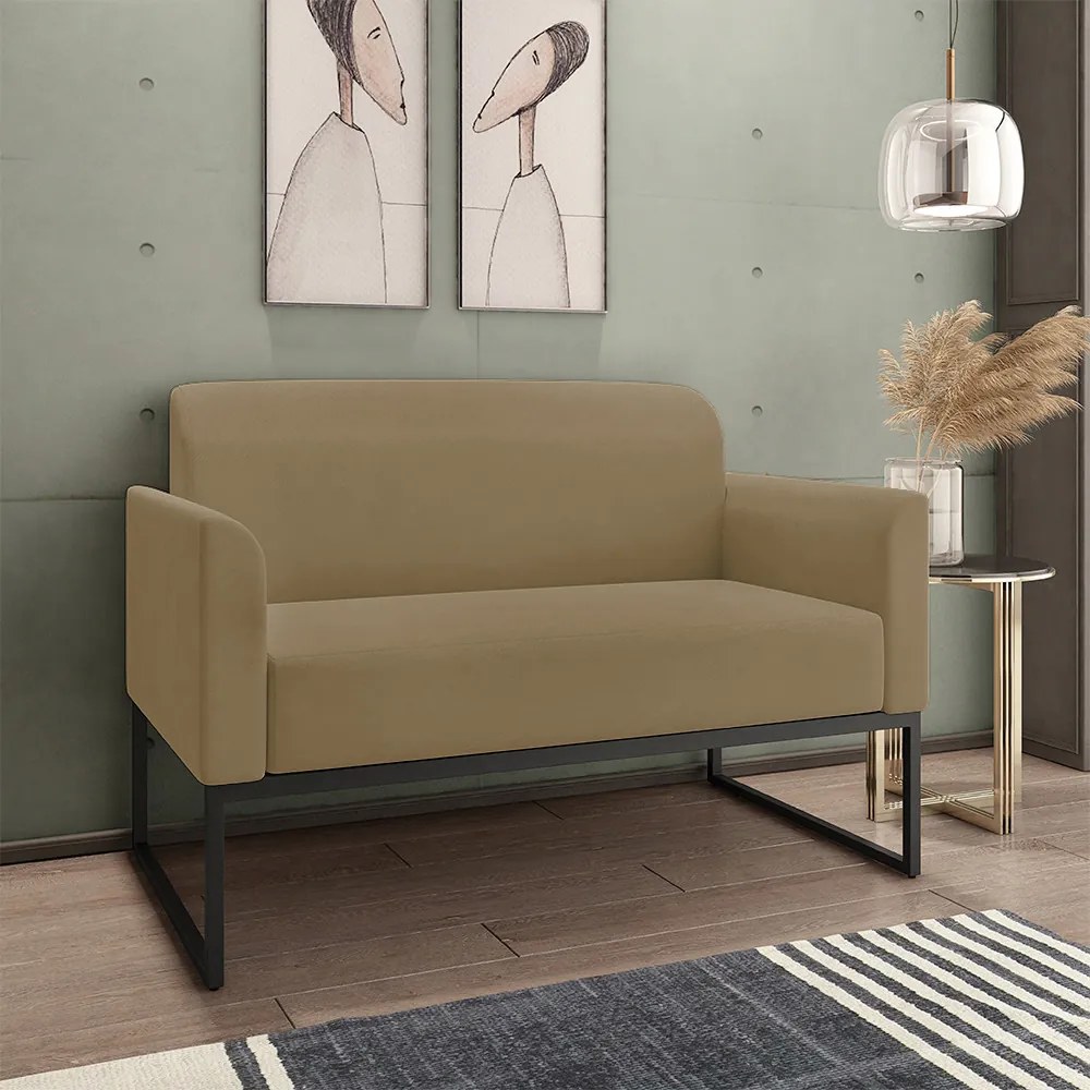 Poltrona Namoradeira Decorativa Isabella Base Industrial Suede Nude/Preto G19 - Gran Belo