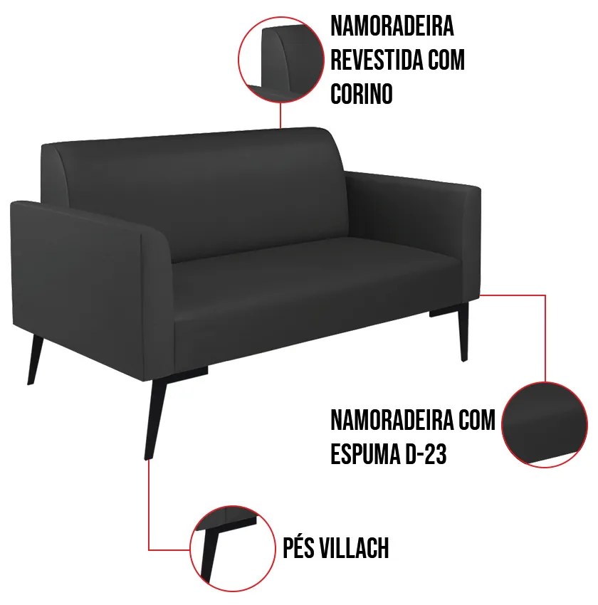 Sofá Namoradeira com 2 Poltronas Pés Villach Marisa Corino D03 - D'Rossi - Preto