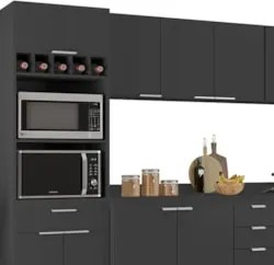 Armário de Cozinha Com Tampo CP06 330cm Pérola Preto Z34      - Mpozen