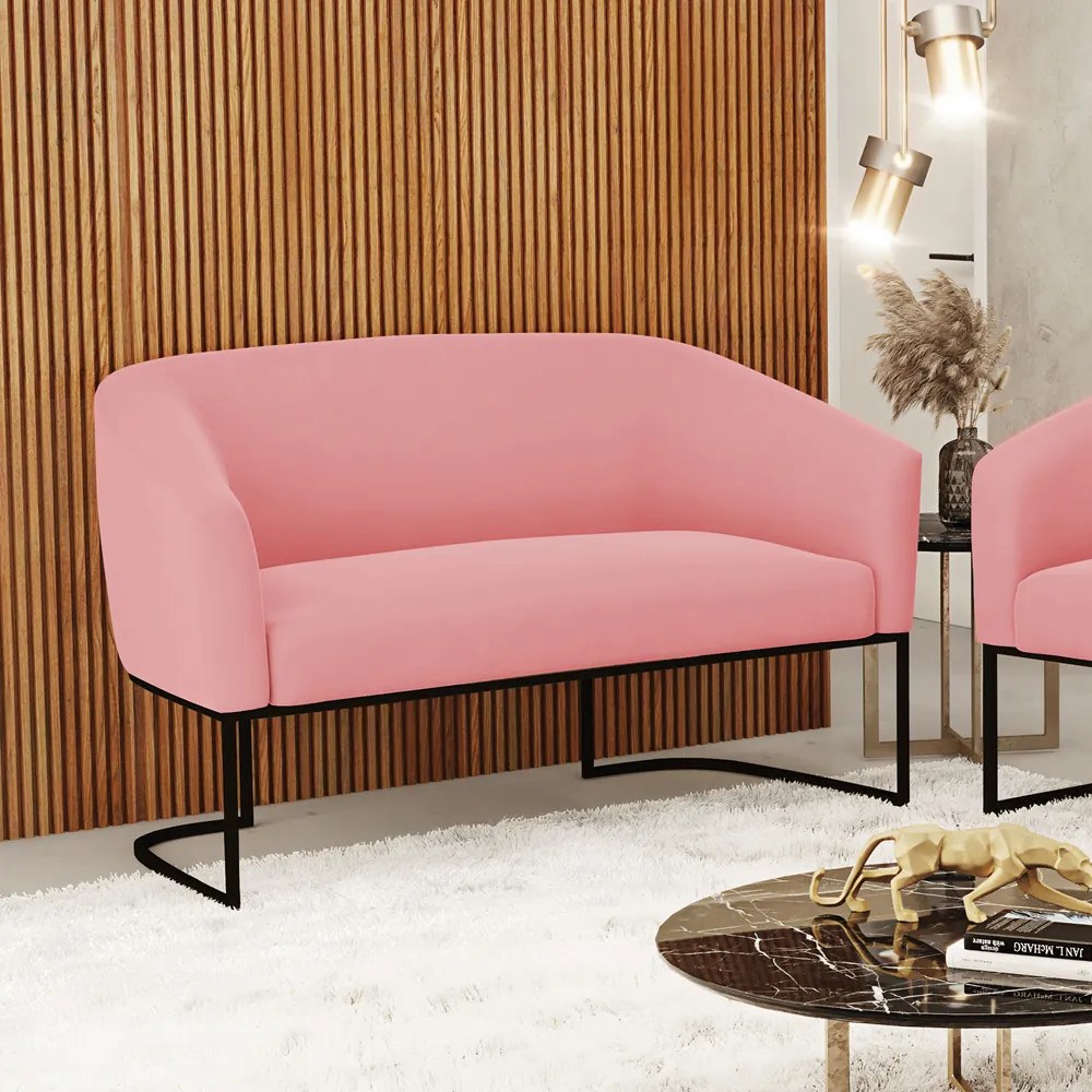 Sofá 2 Lugares Namoradeira Industrial Preto Stella Suede D03 - D'Rossi - Rose