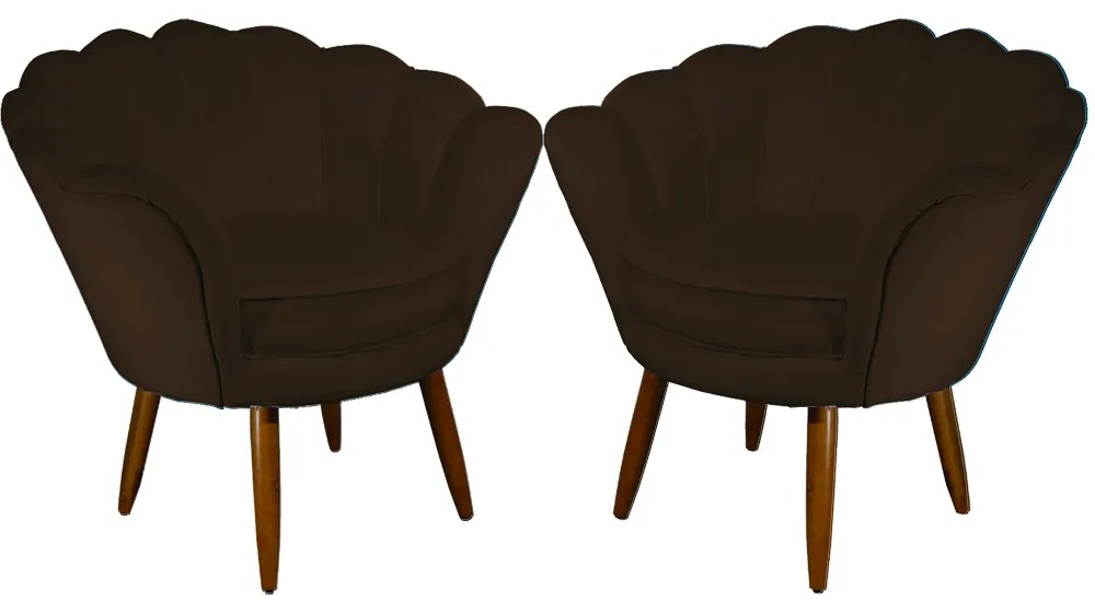 Kit 2 Poltronas Decorativas Pétala Pés Palito Suede Marrom - Sheep Estofados