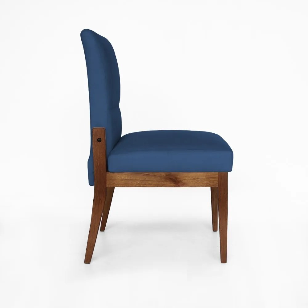 Cadeira De Jantar Aurora Base Madeira Maciça Estofada Suede Azul Marinho