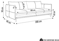 Sofá Living 3 Lugares para Sala de Estar 200cm Dojin L07 Couro Café -