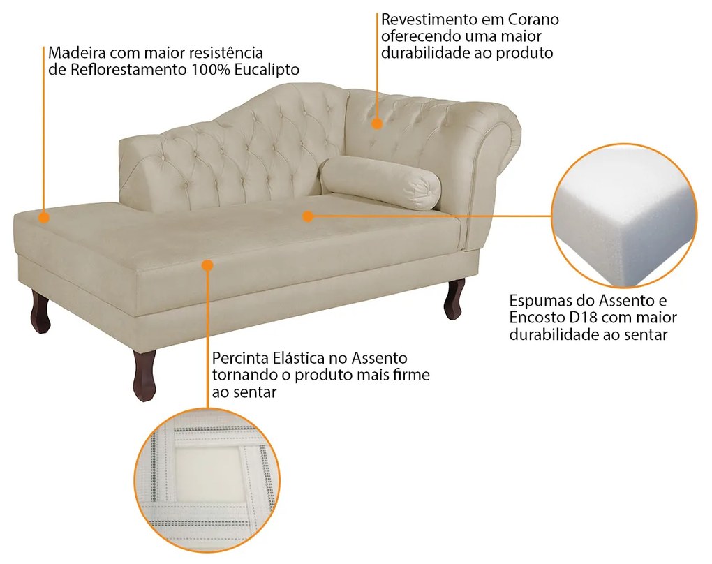Recamier Diana 140cm Lado Esquerdo Corano Bege - ADJ Decor