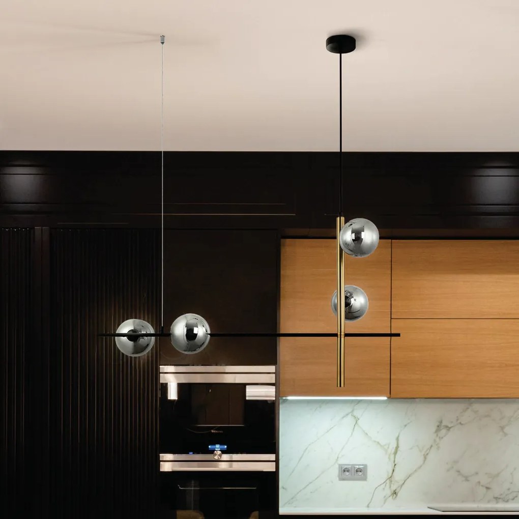 Pendente Bambu Metal Preto E Bronze Vidro Fume 29X92X53Cm 4Xg9 | Bella...