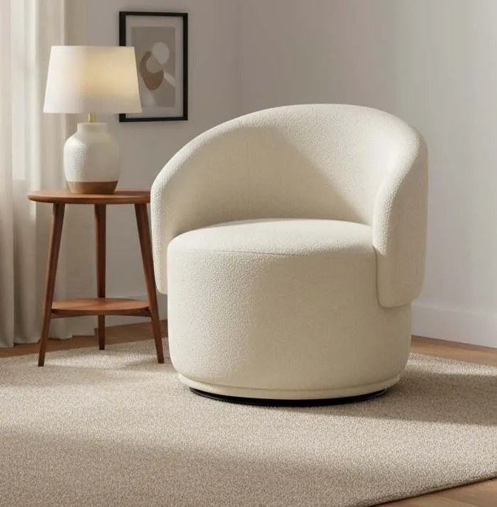 Poltrona Decorativa Giratória Sala de Estar Recepção Jasmine Bouclé