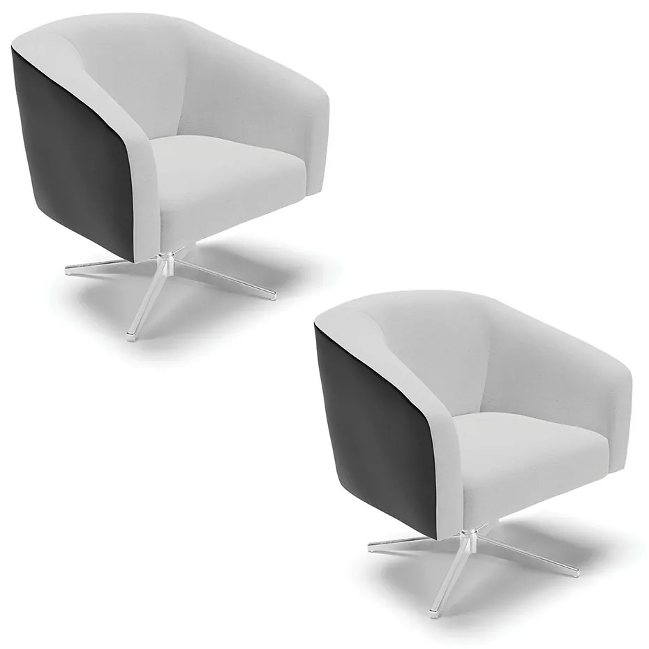 Poltrona Decorativa Giratória Cromada Kit 2 Stella  Preto/Linho Cinza  D03 - D'Rossi
