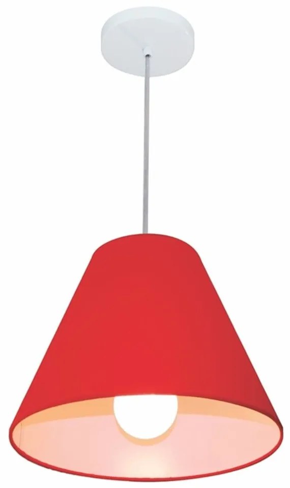 Lustre Pendente Cone Md-4028 Cúpula em Tecido 25/30x12cm Vermelho - Bivolt