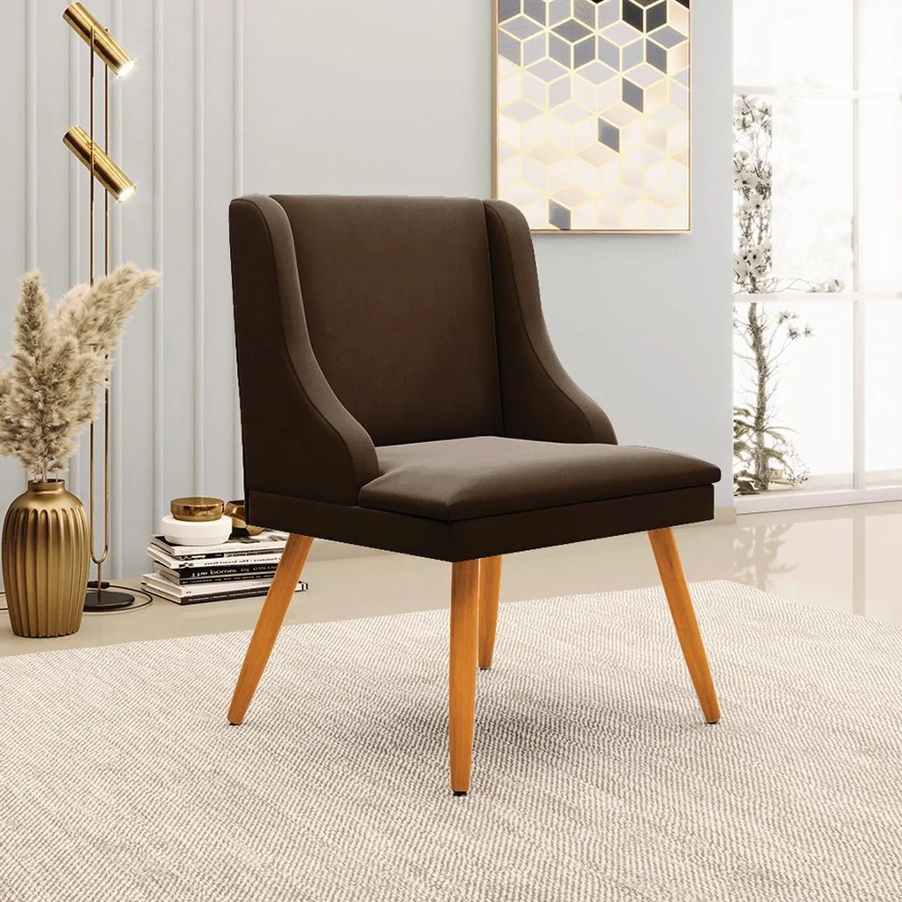 Kit 3 Cadeiras Decorativas Sala de Jantar Pés Palito de Madeira Firenze Suede Marrom/Natural G19 - Gran Belo