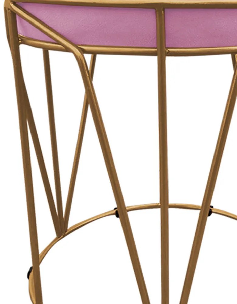 Puff Multiuso com Mesa Babu 2 em 1 Suede Rosa Bebê Base Dourado - D'Rossi