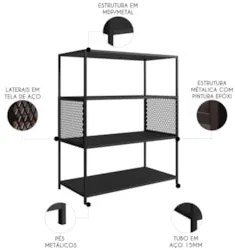 Estante Multiuso Industrial 77cm com Prateleiras Alure Preto Z54 - Mpo