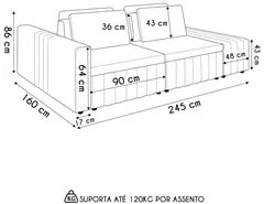 Sofá Ilha e Puff Sala Living 245cm Siesta M22 Boucle Bege Claro - Mpoz