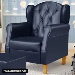 Kit 02 Poltronas de Amamentação Pés Madeira Lucy Z39 Sintético Azul Ma