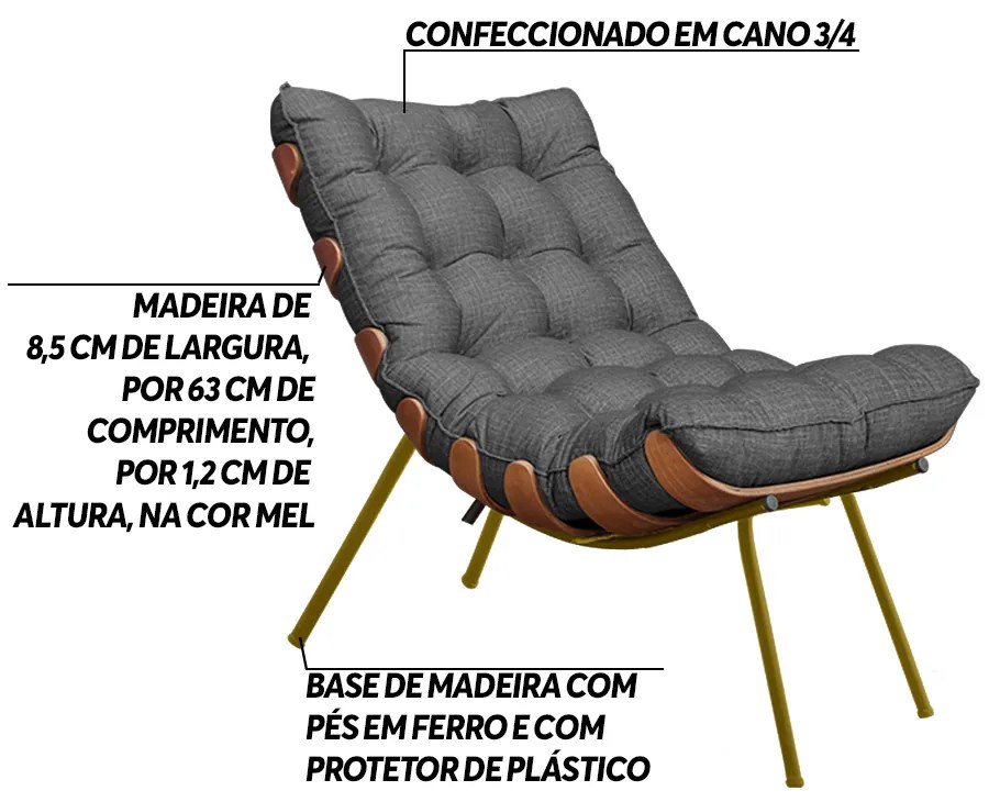 Kit 2 Poltronas Decorativas Sala de Estar Abel Base de Madeira Dourada Linho Grafite G41 - Gran Belo