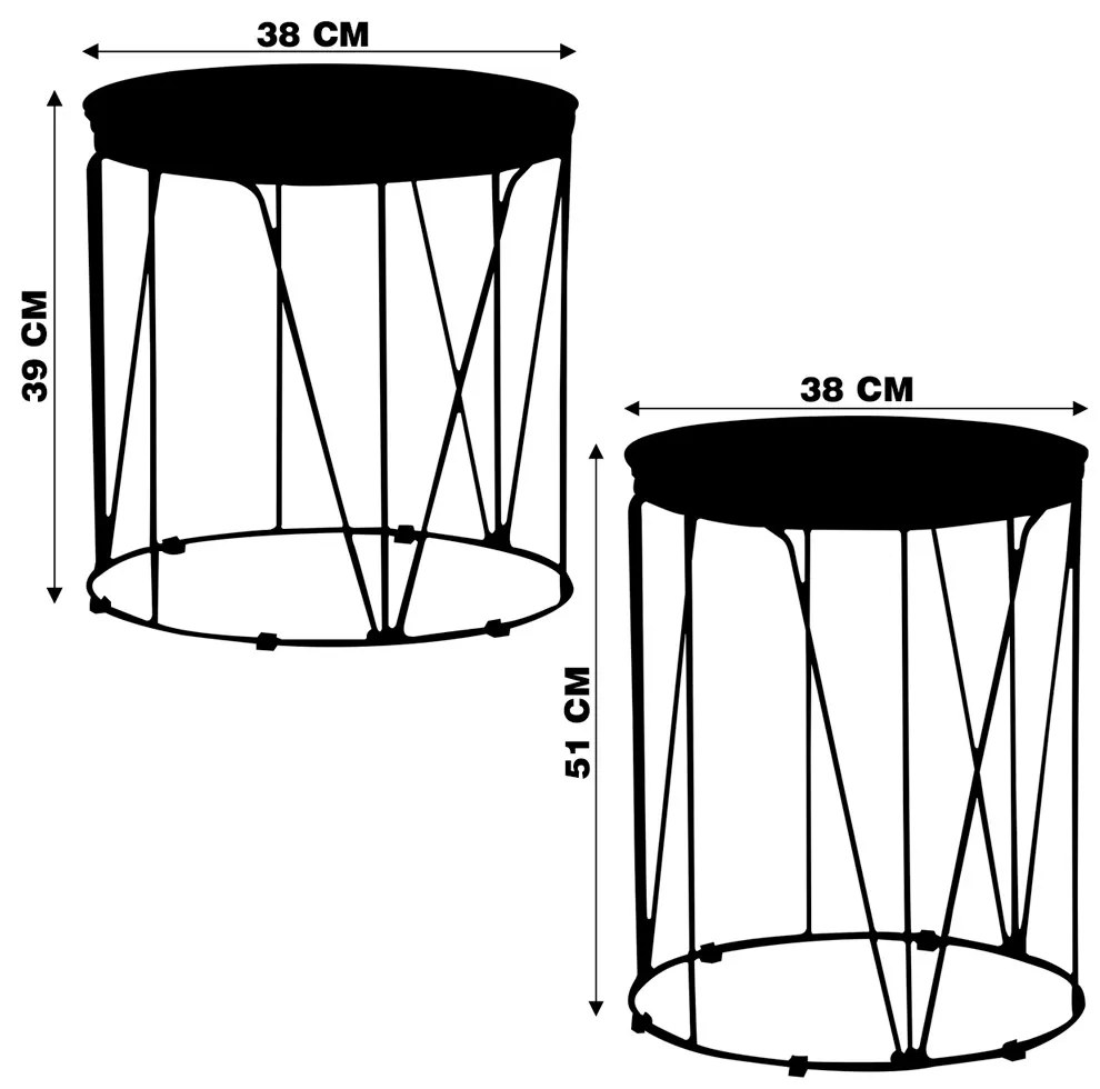 Conjunto de Mesas de Canto Rionegro 51cm e Solimões 39cm Bases Pretas G41 - Gran Belo