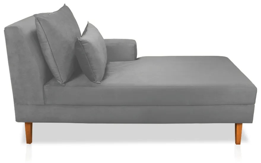 Divã Chaise Chloe 160 cm Veludo Cinza Pés Chanfrado Castanho - D'Rossi
