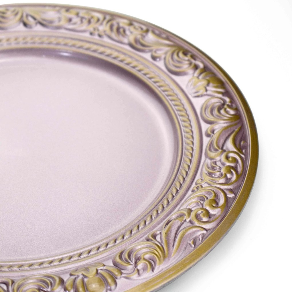 Sousplat de Plástico Rosa e Dourado Com Detalhe Em Arabesco 33 cm F04 - D'Rossi