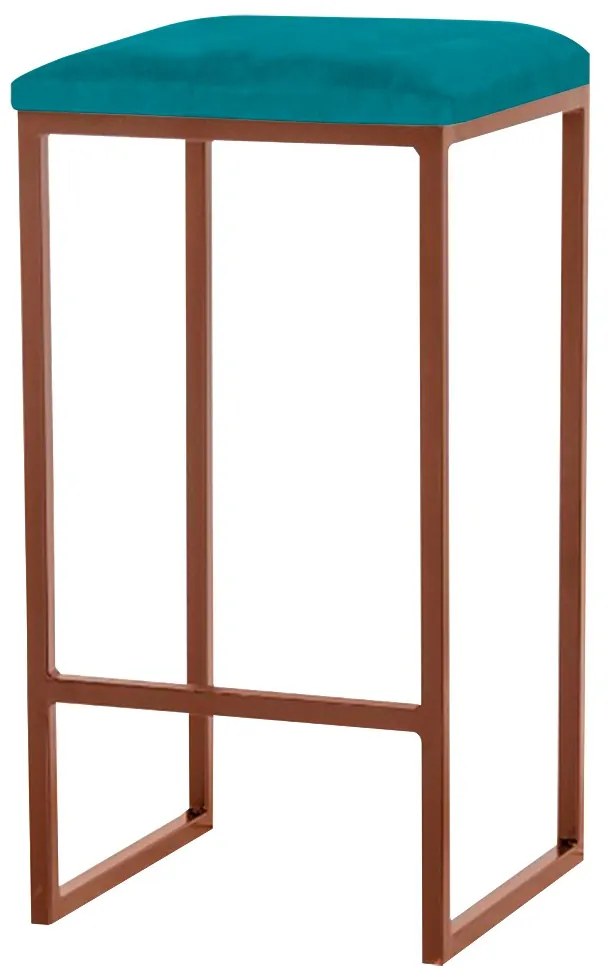 Banqueta Decorativa Billie Base Bronze Suede Azul Claro G41 - Gran Belo