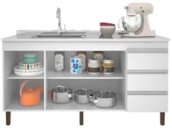 Balcão Gabinete Para Pia 160cm Sem Tampo 3 Portas Karen Z49 Branco - M