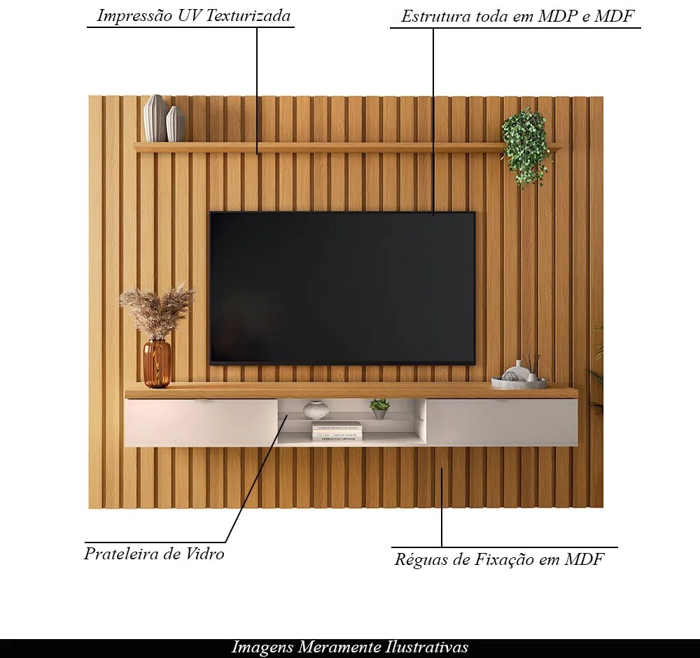 Painel Suspenso Ripado 2.7 Voi MDP/MDF Cinamomo Mel G26 - Gran Belo