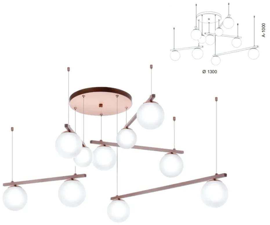 Pendente Irregular Ø130Cm Metal E Globo Ø10Cm 10Xg9|Old Artisan Pd-552... (GRAFITE / COBRE FOSCO, CLEAR (TRANSPARENTE))