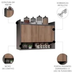 Armário de Cozinha Aéreo 71cm 2 Portas 1 Nicho Ceci Z34 Grafite/Freijó