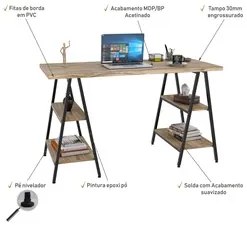 Mesa Escrivaninha Cavalete 135cm Estilo Industrial Prisma C08 Carvalho