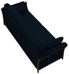 Sofá Living 3 Lugares 222cm Pés Madeira Roya Z32 Veludo Azul Marinho -
