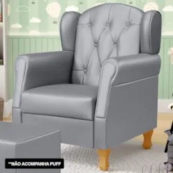 Kit 02 Poltronas de Amamentação Pés Madeira Lucy Z39 Sintético Cinza -