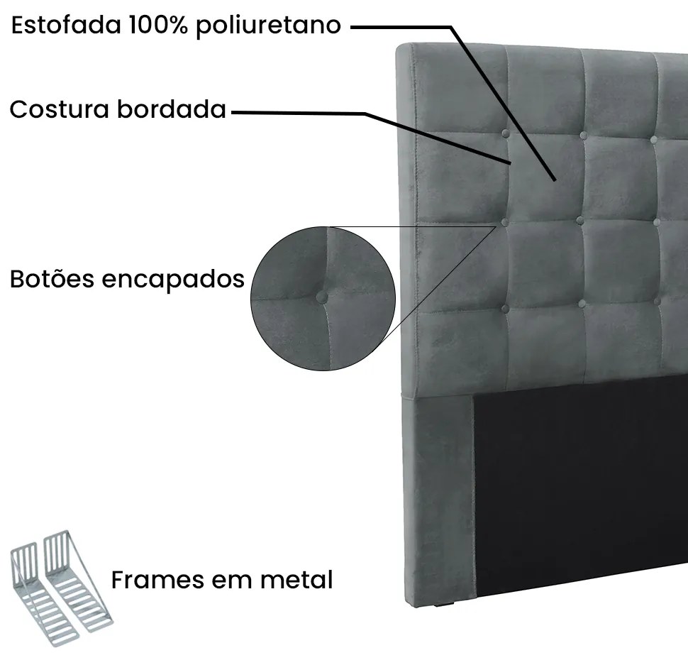 Cabeceira Cama Box Queen 160 cm Verona Veludo S04 - D'Rossi - Cinza