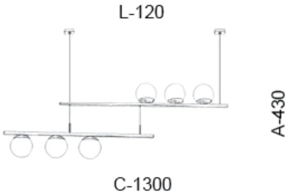 Pendente Retangular 130X12X43Cm Metal E Vidro 6 X G9 Globo Ø12Cm | Old... (PRETO / COBRE BRILHO, FOSCO)