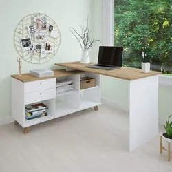 Mesa Para Computador Escrivaninha Em L Gold 2 Gavetas e Nichos  Branco