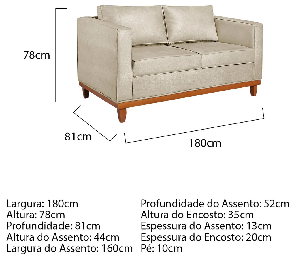 Kit Sofá 3 Lugares e 2 Poltronas Europa 180 cm Estilo Conforto e Elegância Corano - ADJ Decor