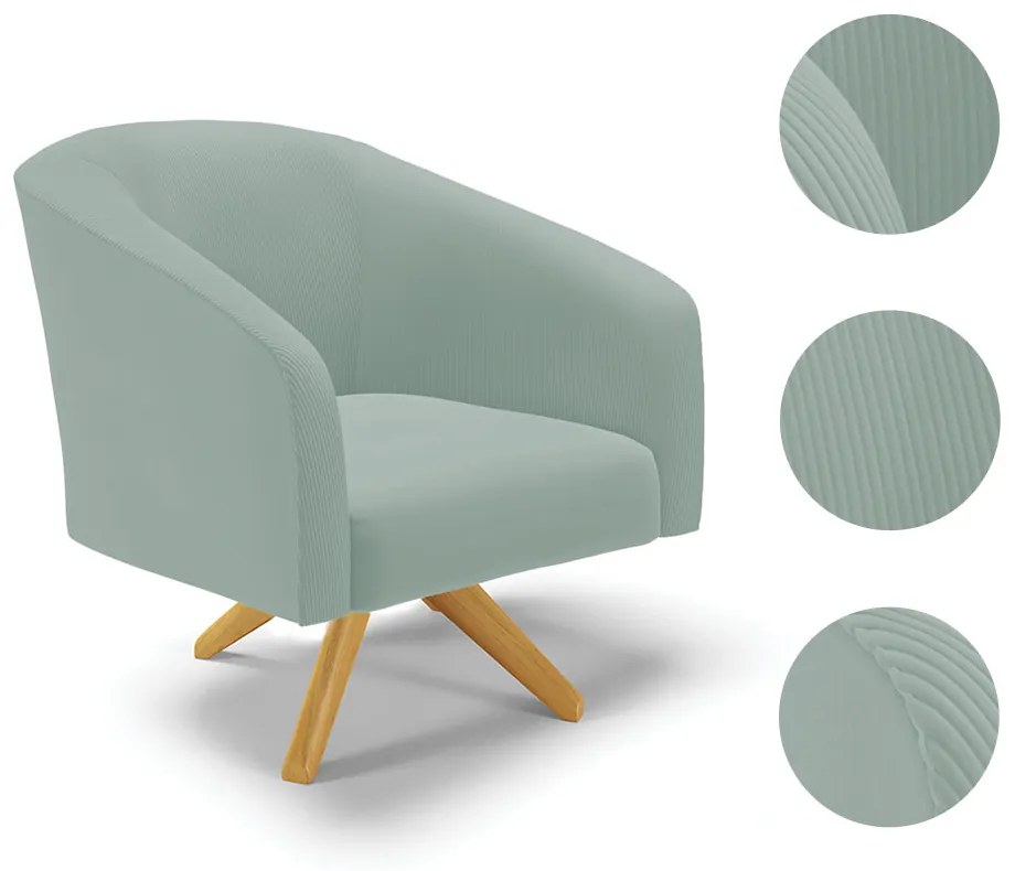 Poltrona Decorativa Giratória MA30 Stella Cotelê Int/Veludo D03 - D'Rossi - Menta