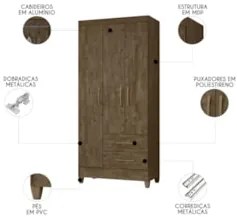 Guarda Roupa Solteiro 82cm 3 Portas Zeno Castanho Wood Z17   - Mpozena