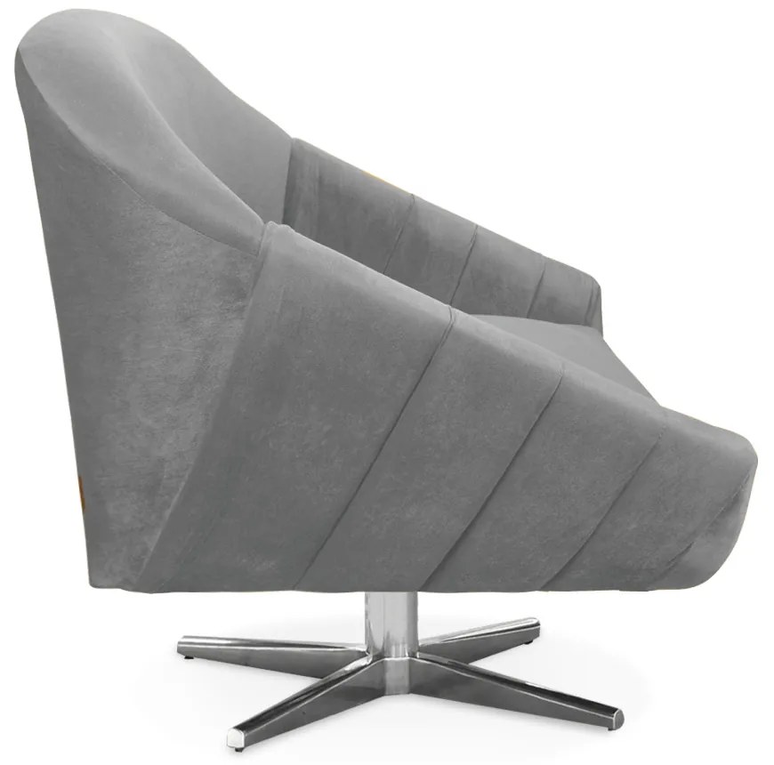 Kit 02 Poltronas Giratória Giovana Veludo Base Cromada D01 - D'Rossi - Cinza