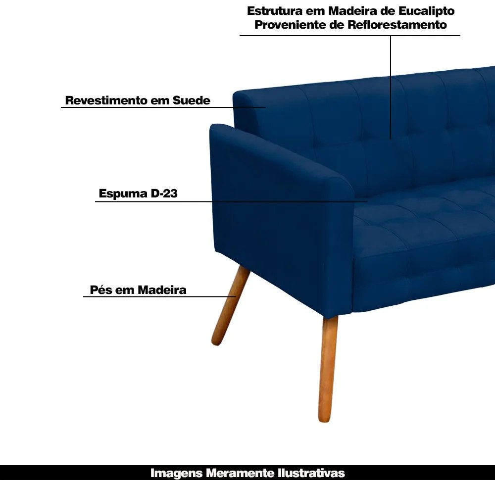 Poltrona Namoradeira Decorativa Pés Palito Karen Suede Azul Marinho G19 - Gran Belo