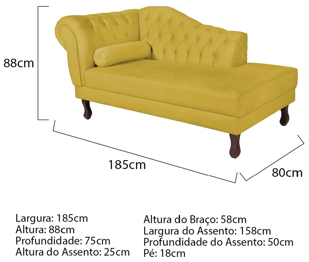 Recamier Diana 185cm Lado Direito Suede Amarelo - ADJ Decor