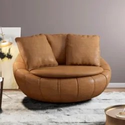 Poltrona Decorativa Redonda Giratória com Almofadas Saphire Z32 Sintét